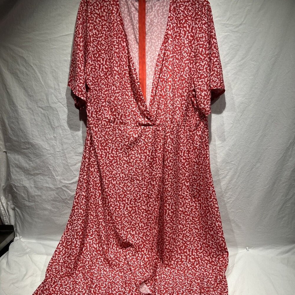 Misslook Womens Dress Coverup White Red&White Flowers Maxi 3x - Slit- Long